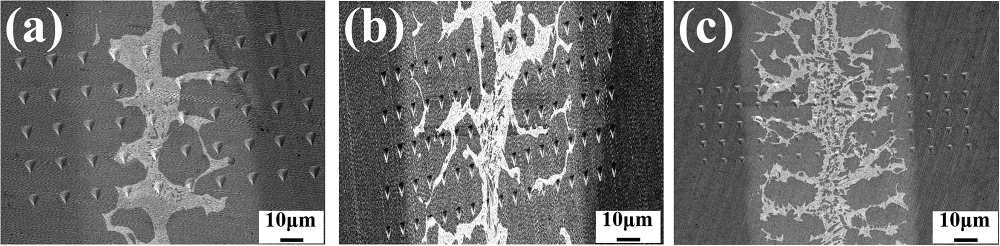Figure 11 
                     Distribution of hardness of the brazing seam: (a) 0%; (b) 2%; and (c) 3%.
                  