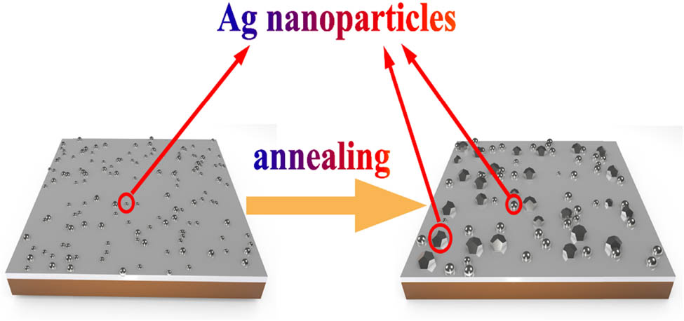 Figure 5
Schematic diagram of Ag particle growth on the surface of Ag–Mo film.