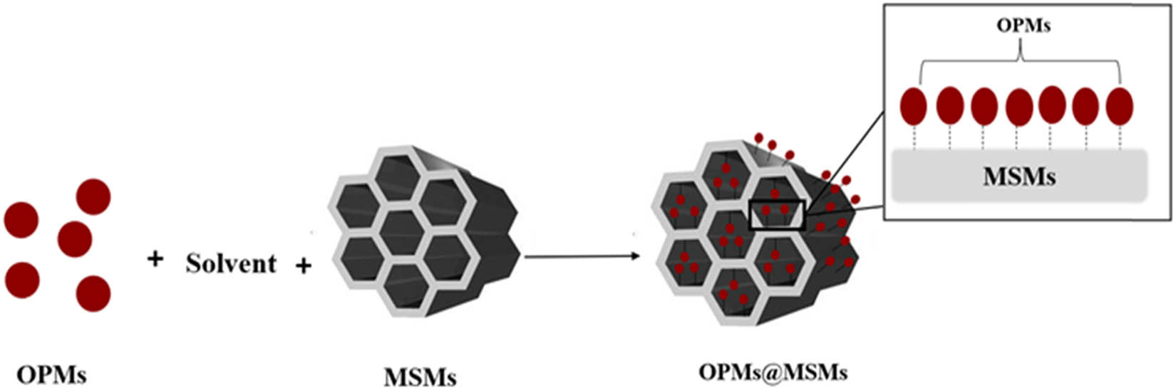 Scheme 2 
                  The general concept of the impregnation of OPMs inside MSMs.
               