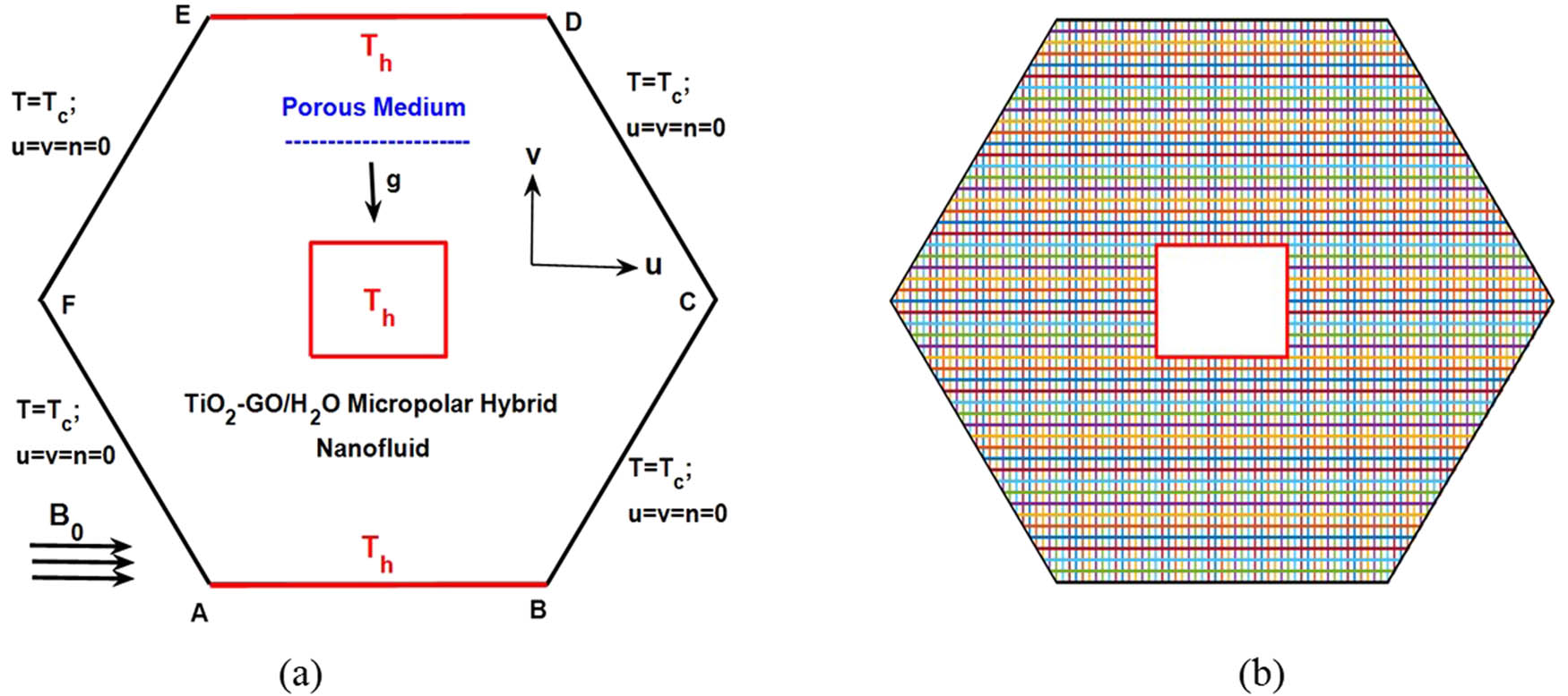 Figure 1 
               Visualization of geometry under study (a) and grid generation (b).
            