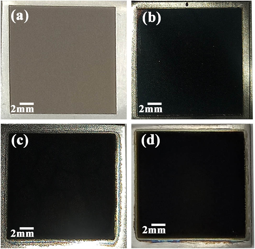 Figure 2
Optical images of laser-ablated Ti (a), S4 (b), S8 (c), and S12 (d) samples.