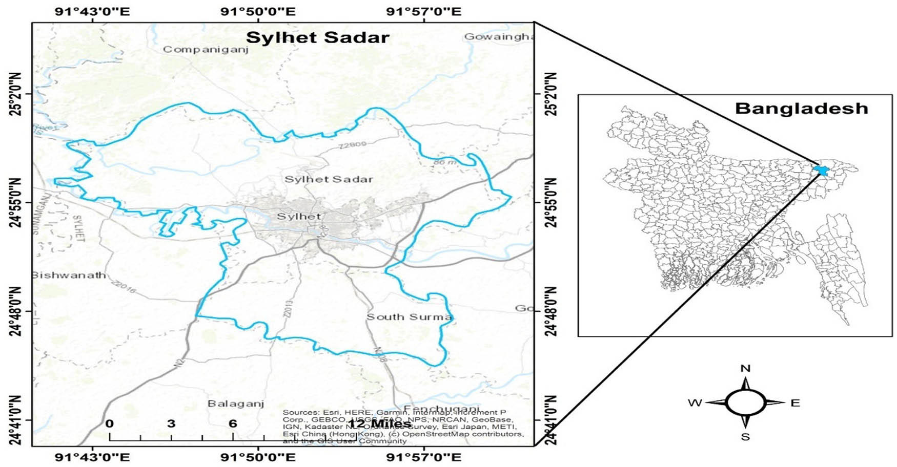 Figure 1 
                  The study area located in Sylhet city corporation [41].
               