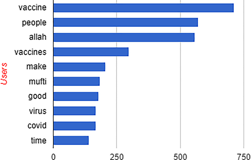 Figure 3: 
Top ten keywords (Netlytic).
