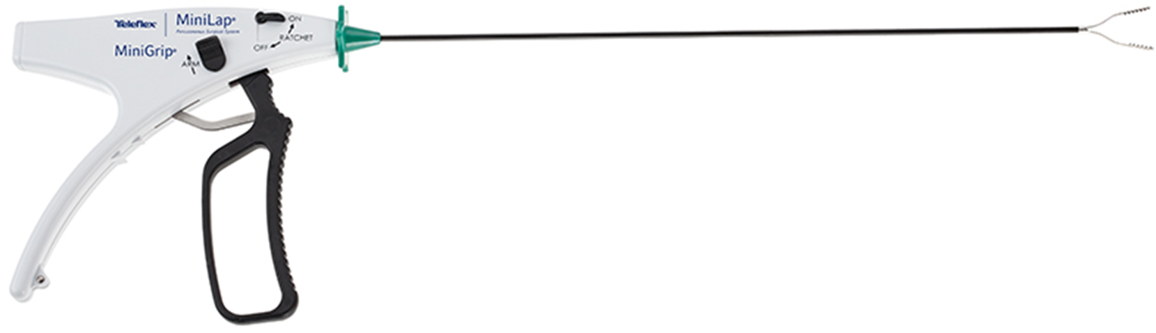 Figure 1: 
The percutaneous grasp used for bilateral salpingo-oophorectomy. MiniLap® percutaneous surgical system, Teleflex Inc., USA.
