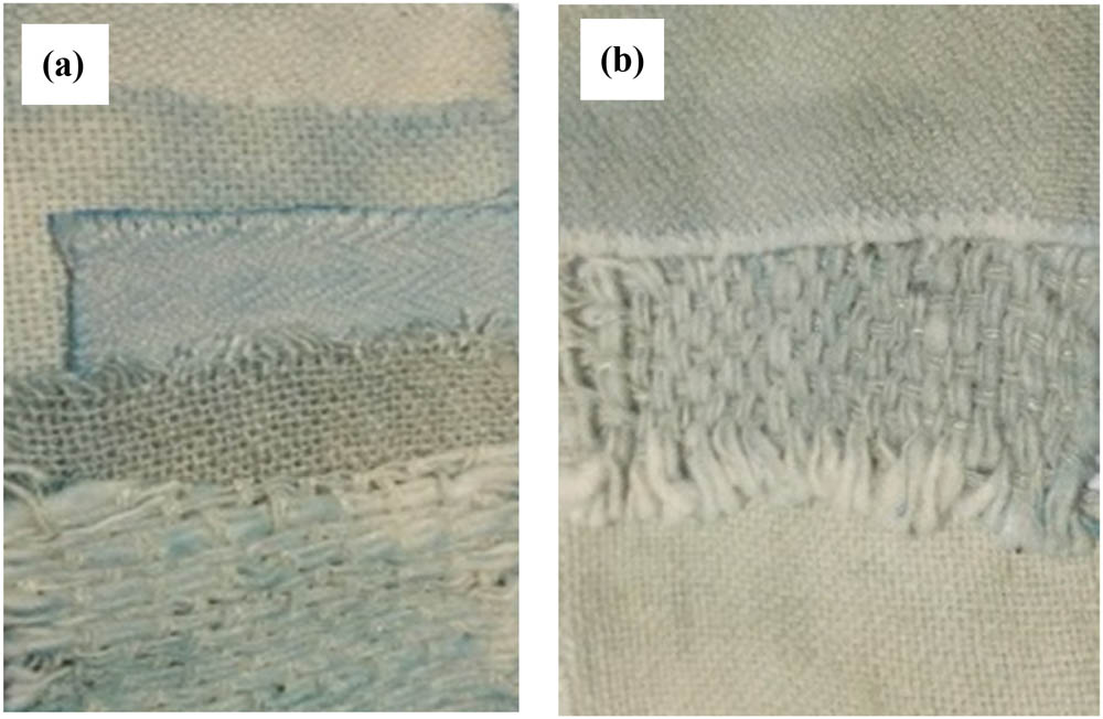 Figure 2
Results of dyeing experiments on fabric using spirulina powder: cold dye (a) and hot dye (b).