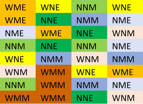 Figure 1 
                  Schematic diagram of the pot set up of the experiment. Treatment codes are built up as follows: first letter for earthworm (W) or no worm (N) added; for the second letter for manure (M) or no manure (N) added; the third letter for Earth control soil (E) and Mars soil simulant (M) added.
               