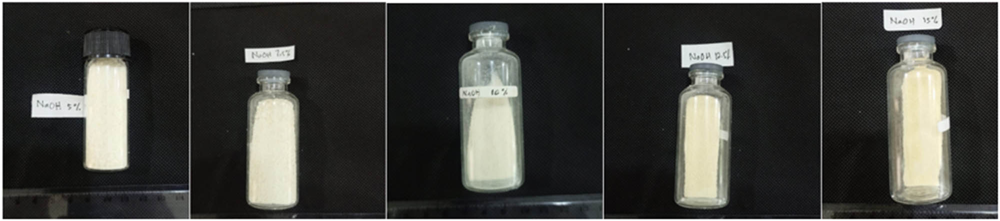 Figure 2
The appearance of produced Na-CMC from nata de pina under various NaOH concentrations.