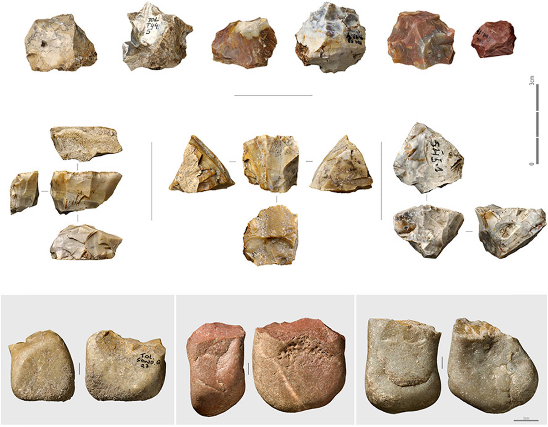 Figure 4
Toledo: cores made of siliceous and quartzite raw materials from which the small and non-standardized flakes were manufactured. Photo, J. P. Ruas.