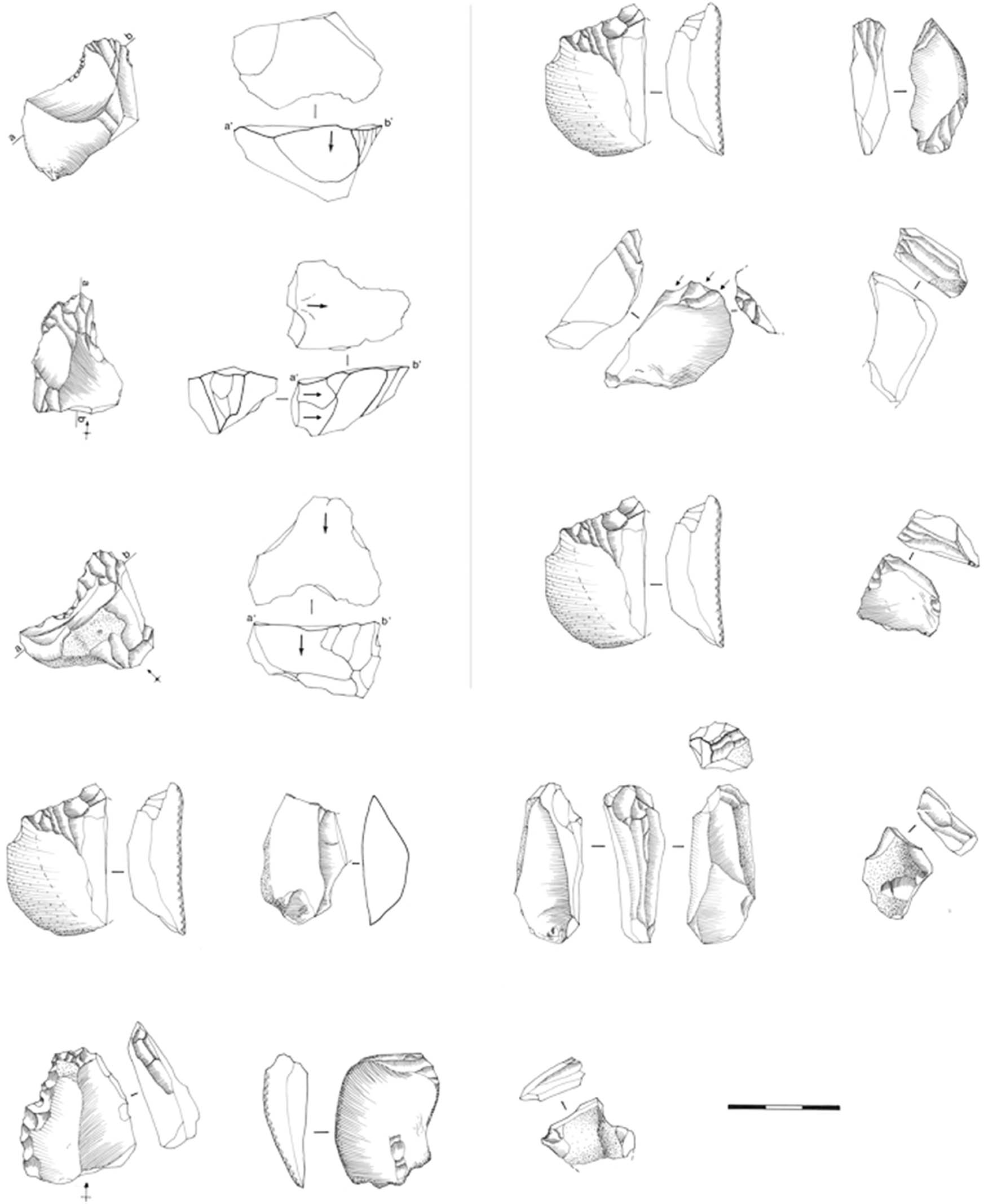Figure 9
Areeiro 3: cores of carinated and thick-nosed type from which blanks for the Areeiro armatures were produced. Drawing, F. Boto.