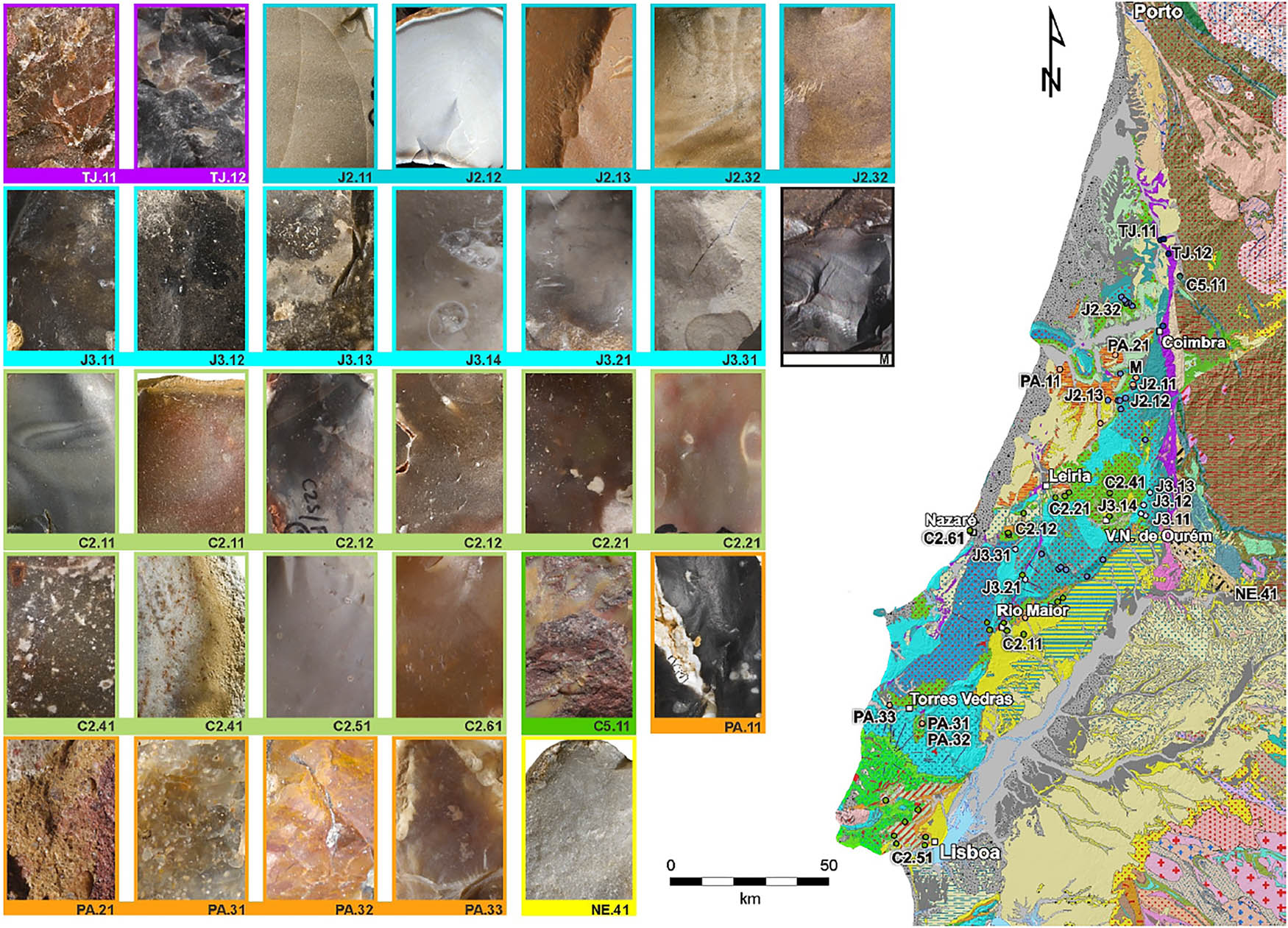 Figure 13
Map of the main flint and siltstone sources from the West Portuguese Meso-Cenozoic Border during Prehistoric times (from Aubry, 2018, p. 16).