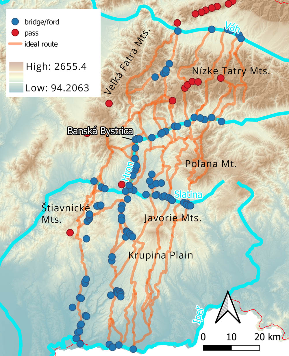 Figure 4
Ideal route model with known historic river crossings or bridges based on the first (1782−1785) and second (1819−1869) military surveys of the Habsburg Empire (Arcanum Maps, n.d.) and the written records collected by Ivanič (2011) about key mountain passes. DEM by GCCA.