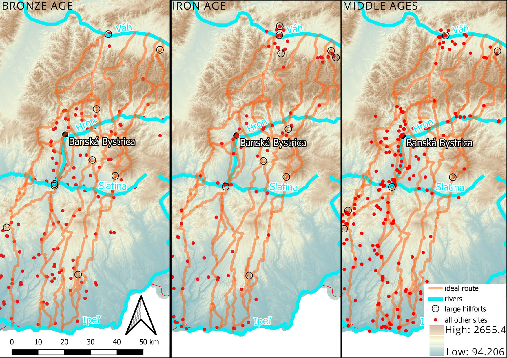 Figure 10
Ideal route model with the distribution of recorded sites in the region.