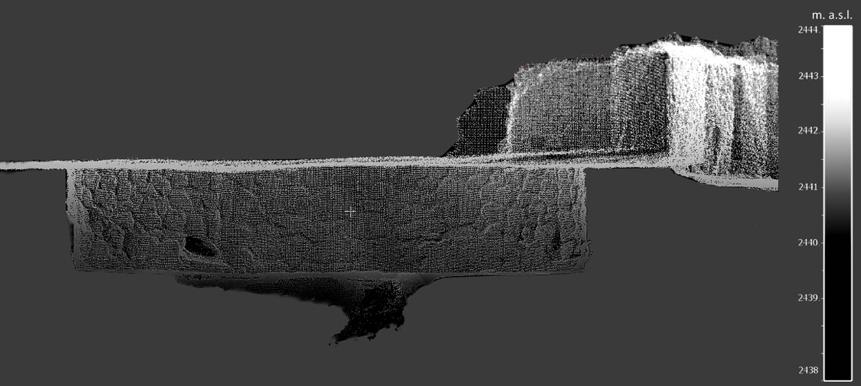 Figure 6
Cross-section projection of reservoir 4 with a visible outlet below the bottom of the reservoir.
