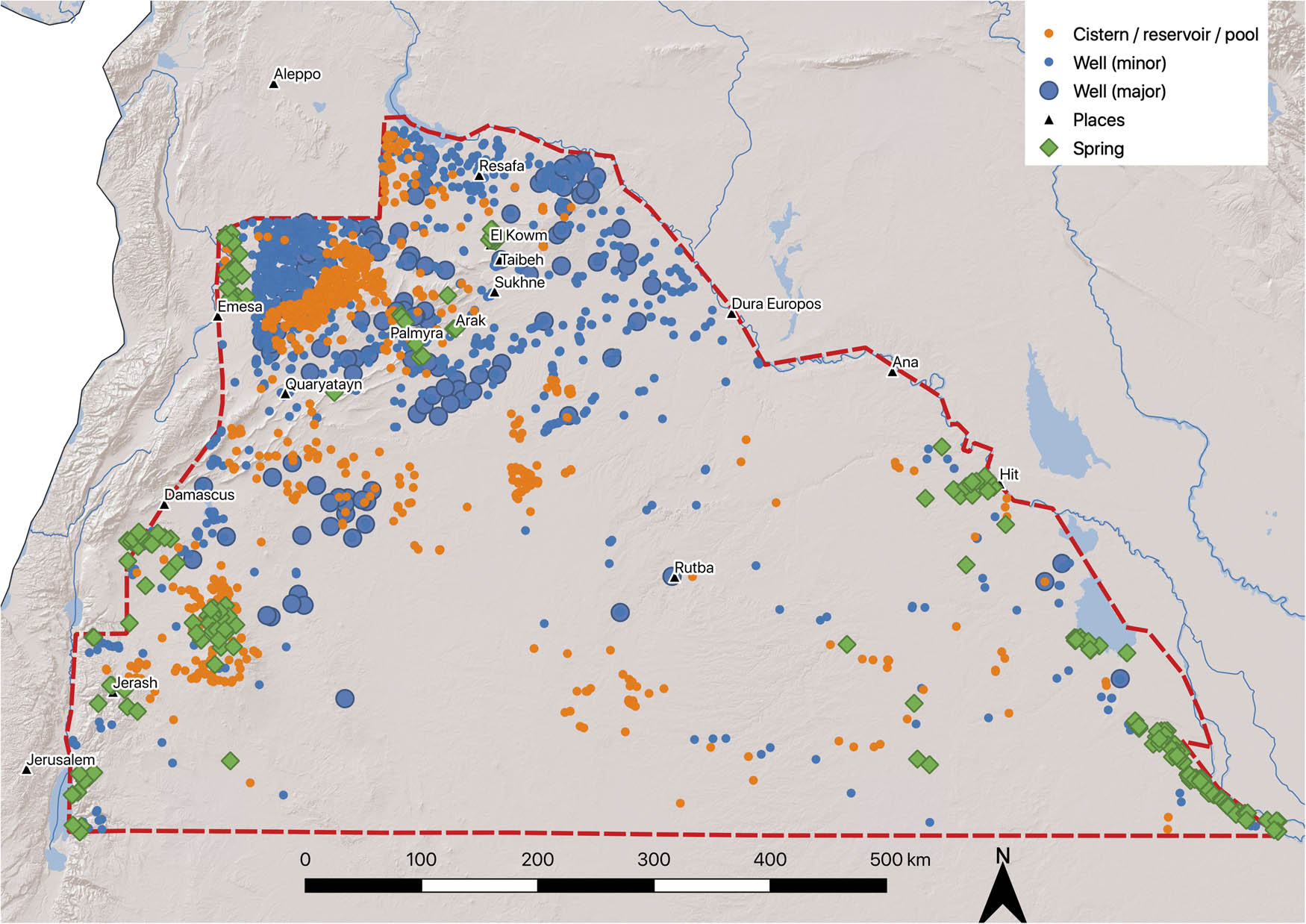 Figure 8
Water sources in the Syrian Desert (Seland, 2019) CC-BY. Basemap © ESRI 2014.