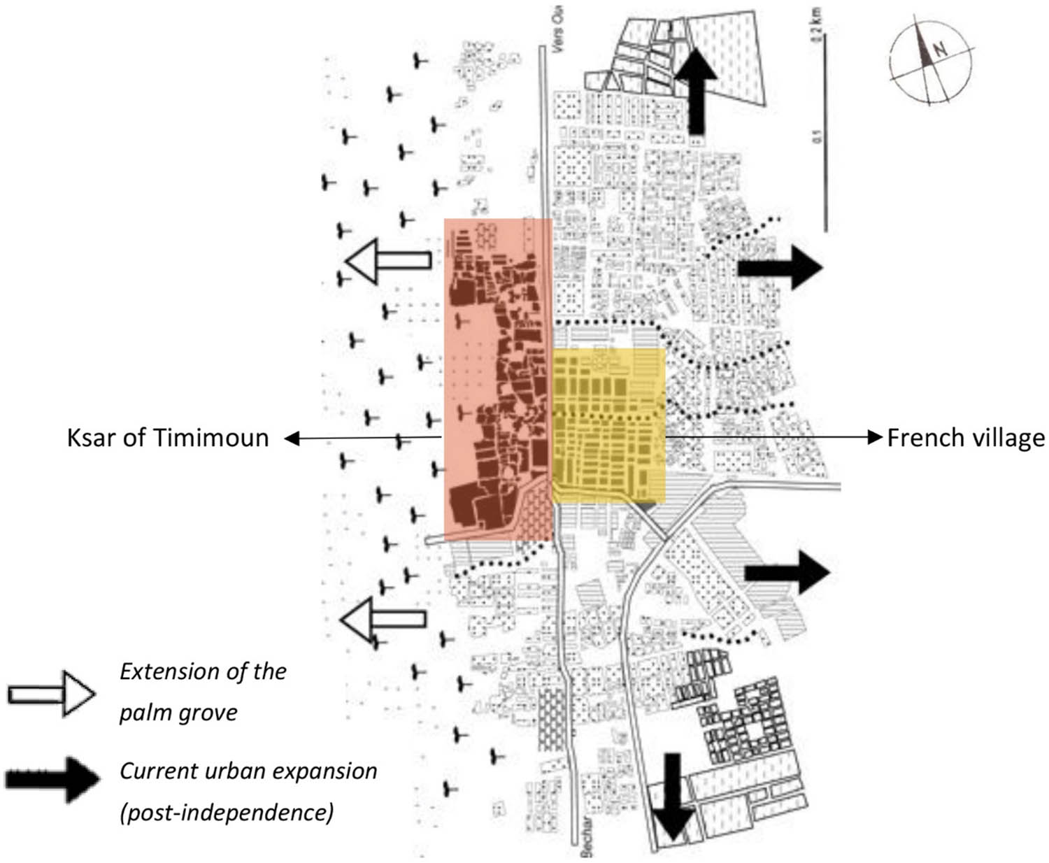 Figure 3 
               Development of the city of Timimoun. (Source: PDAU de la commune de Timimoun, 2009).
            