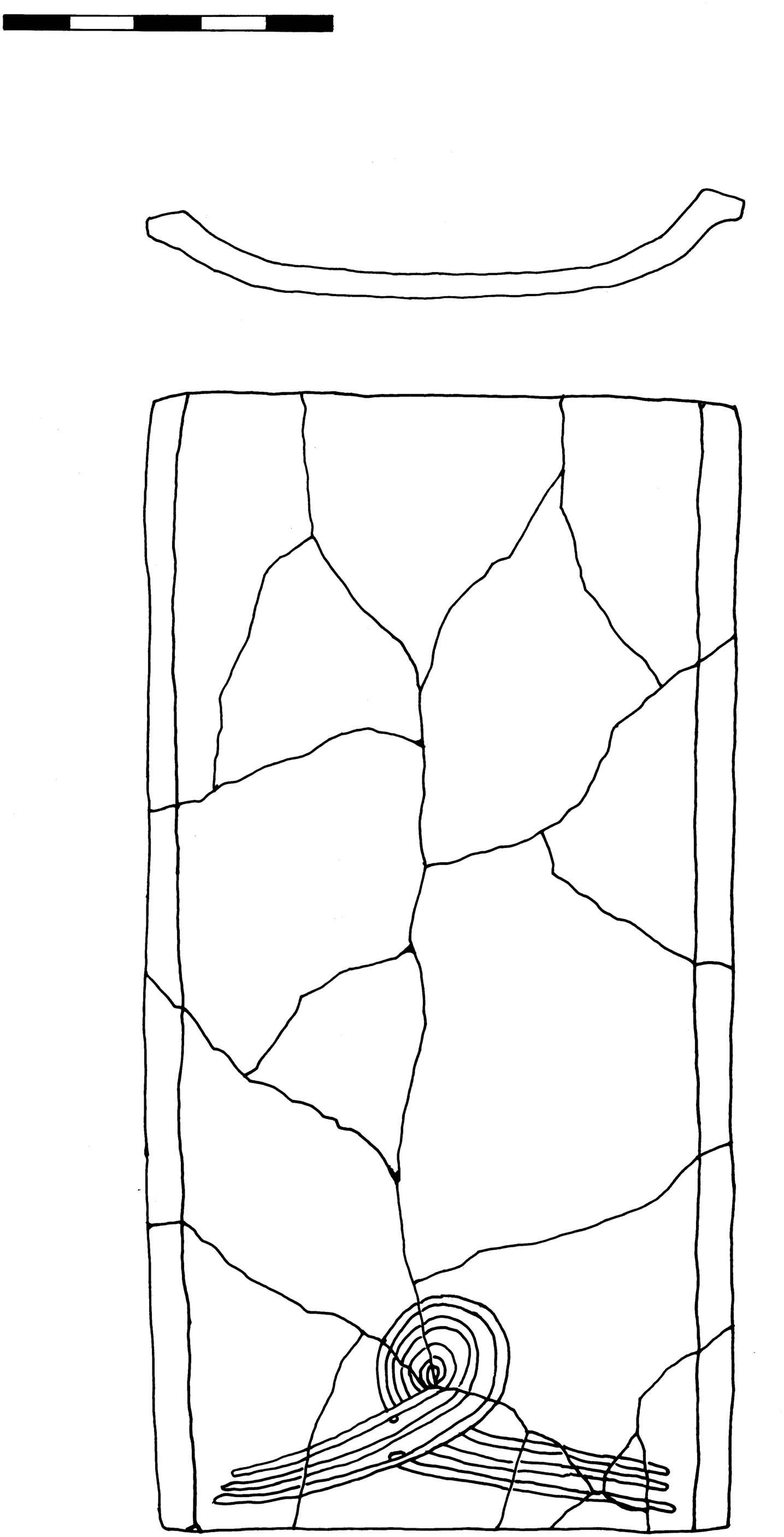 Figure 3 
               A Laconian-style pan roof tile from Paliambela, Cat. no. 17. Drawing Hamari, 2017a.
            