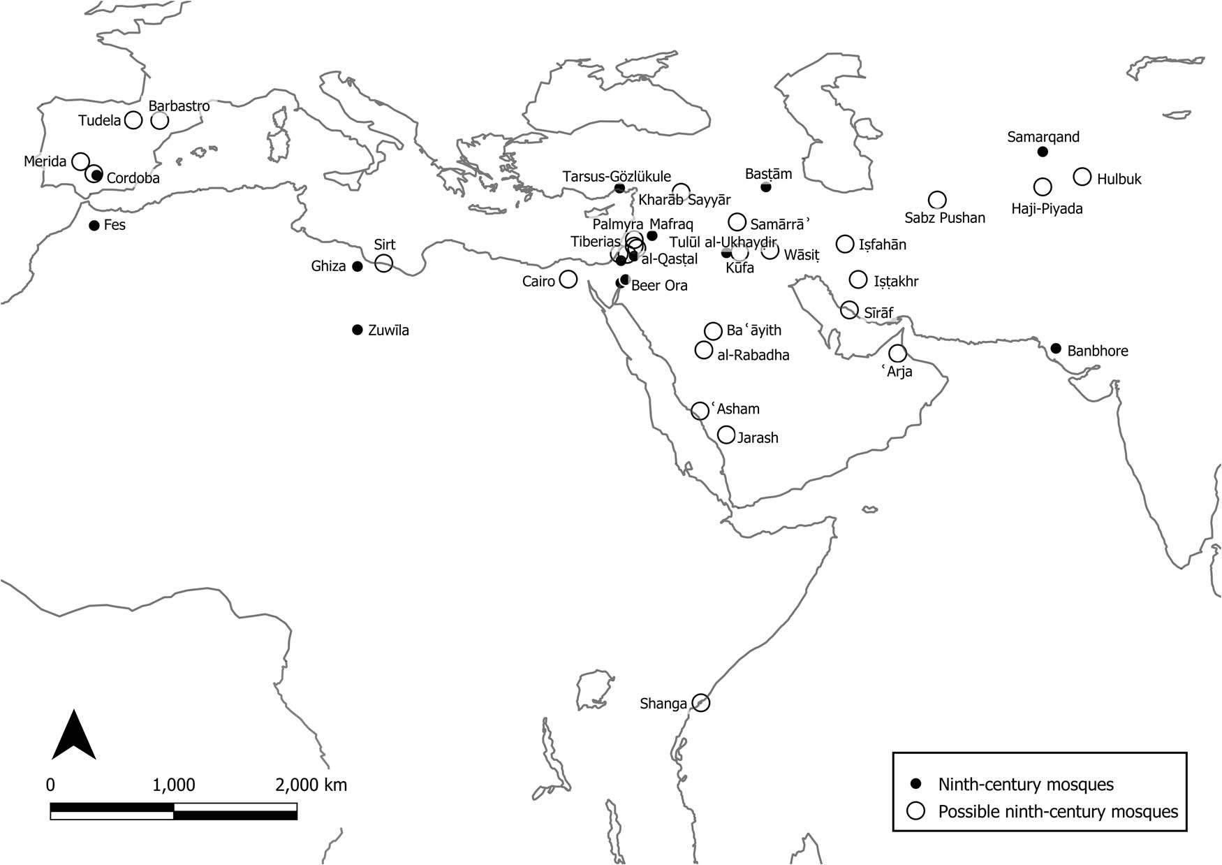 Figure 13
Spatial distribution of datable mosques of the ninth century AD.