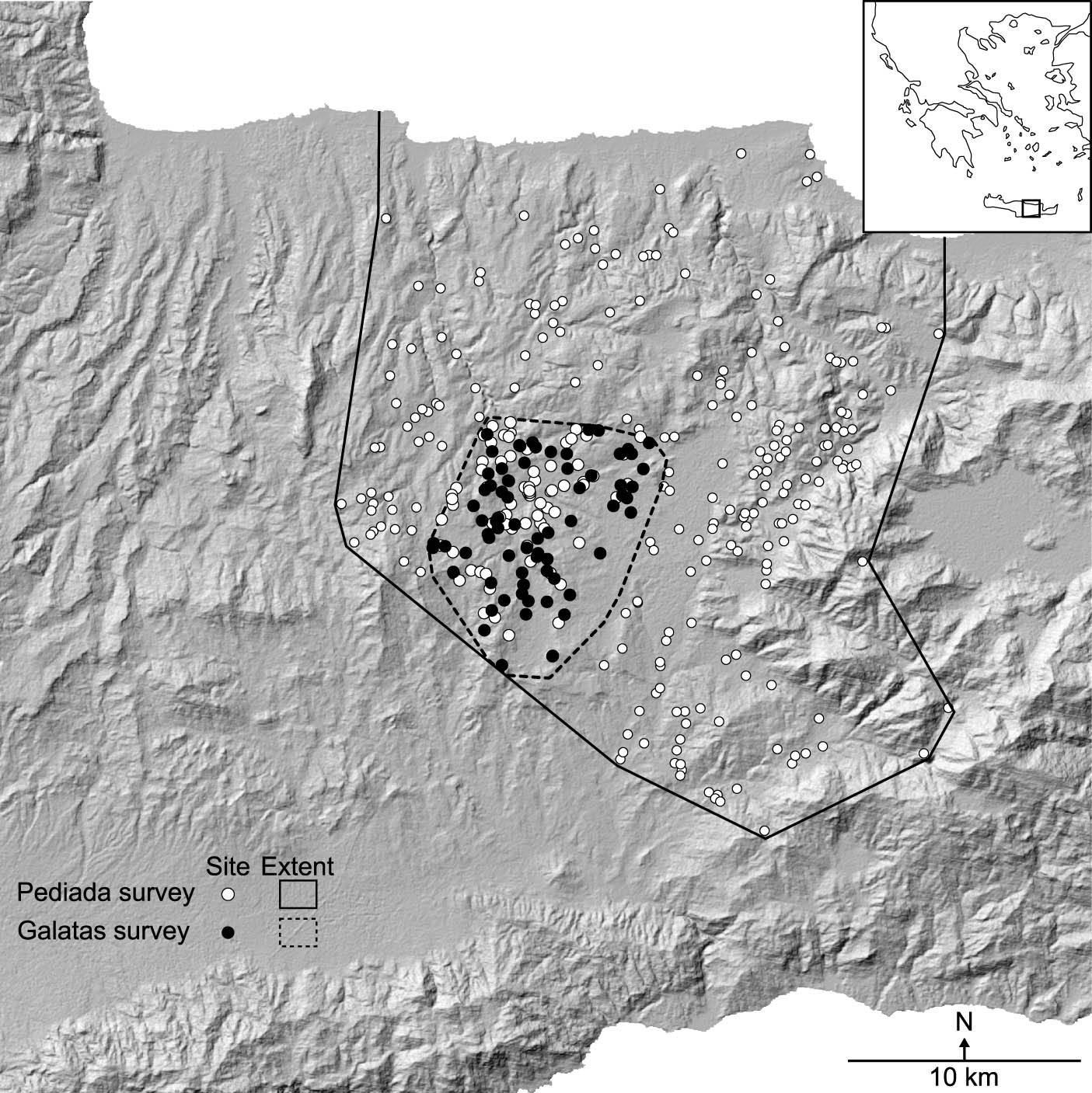 Figure 1 
               Study area and sites under consideration.
            