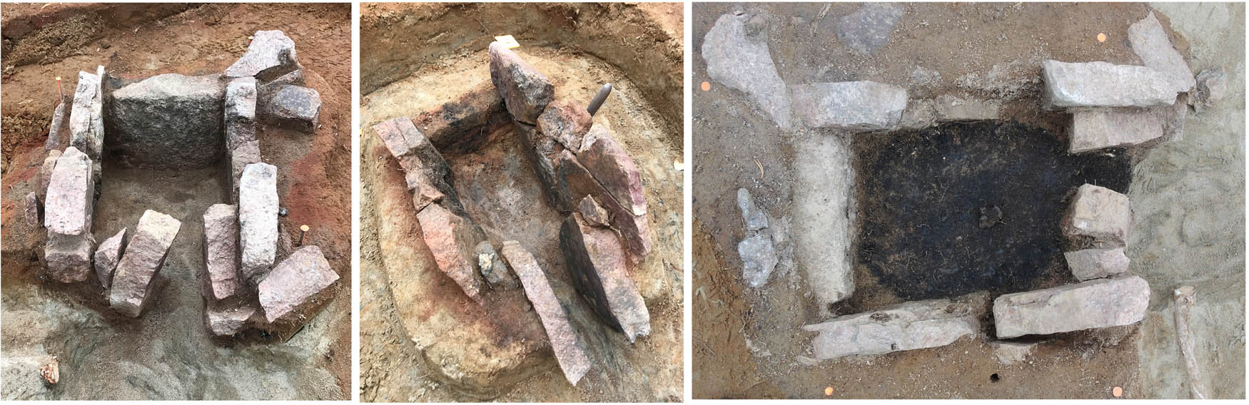 Figure 2
Bloomery furnaces at the Vivungi site, northern Sweden. Within one of the furnaces, a circular charcoal feature was discovered, indicating that the inner part of the furnace shaft was round (photograph by Carina Bennerhag © Norrbottens museum).