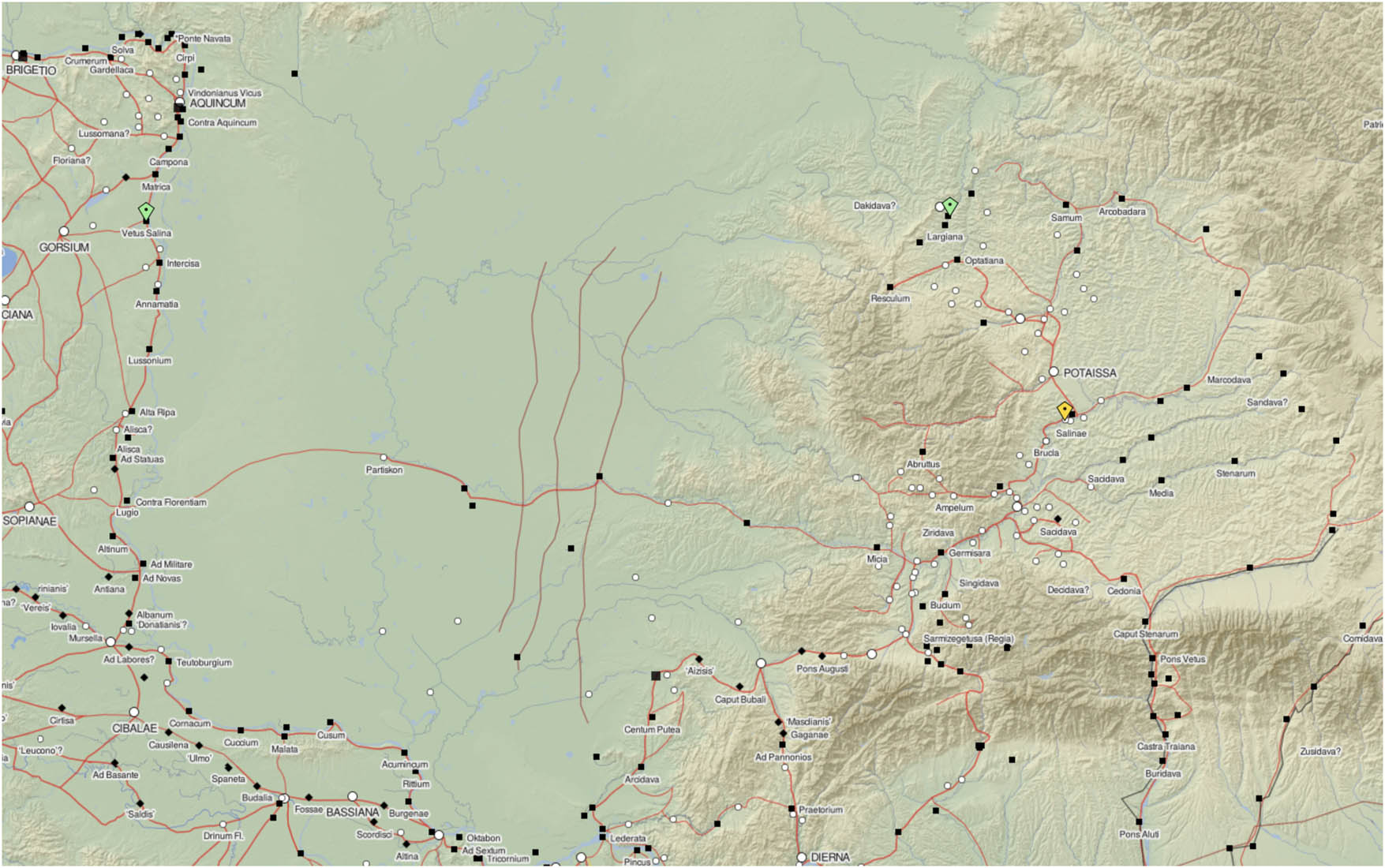 Figure 1
Map of Dacia and Pannonia Inferior, with Adony, Războieni, and Romita marked.