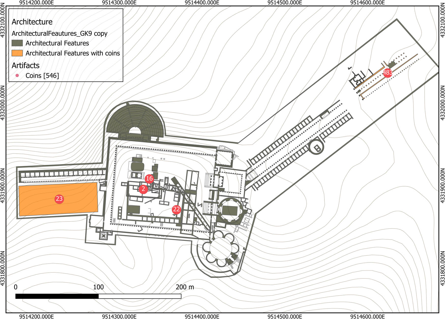 Figure 15
Association between architecture and coins, highlighted in orange are the architectural features associated with coins (image: A. Katevaini).