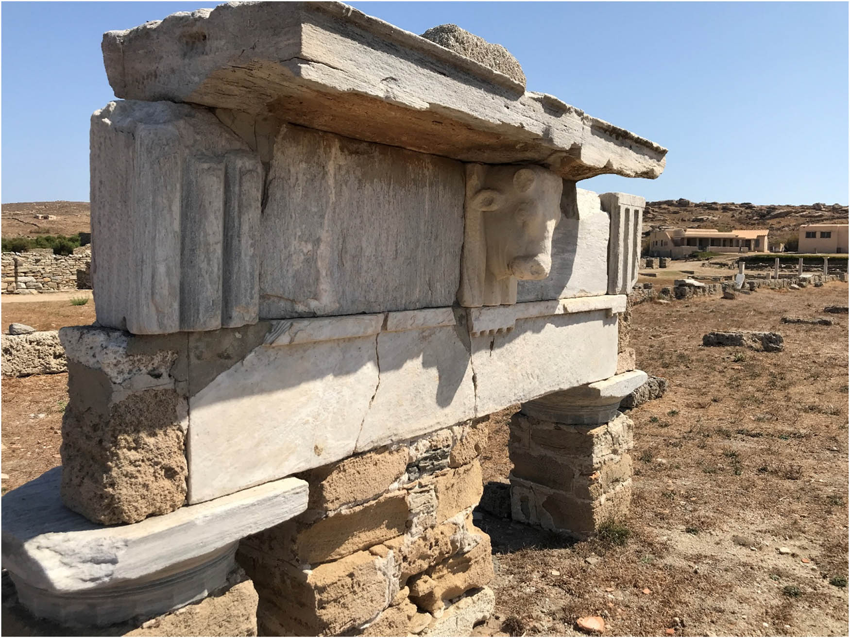 Figure 6 
               Portion of the frieze of the Stoa of Antigonus, c.240 B.C.E. (Photo: D Grant).
            