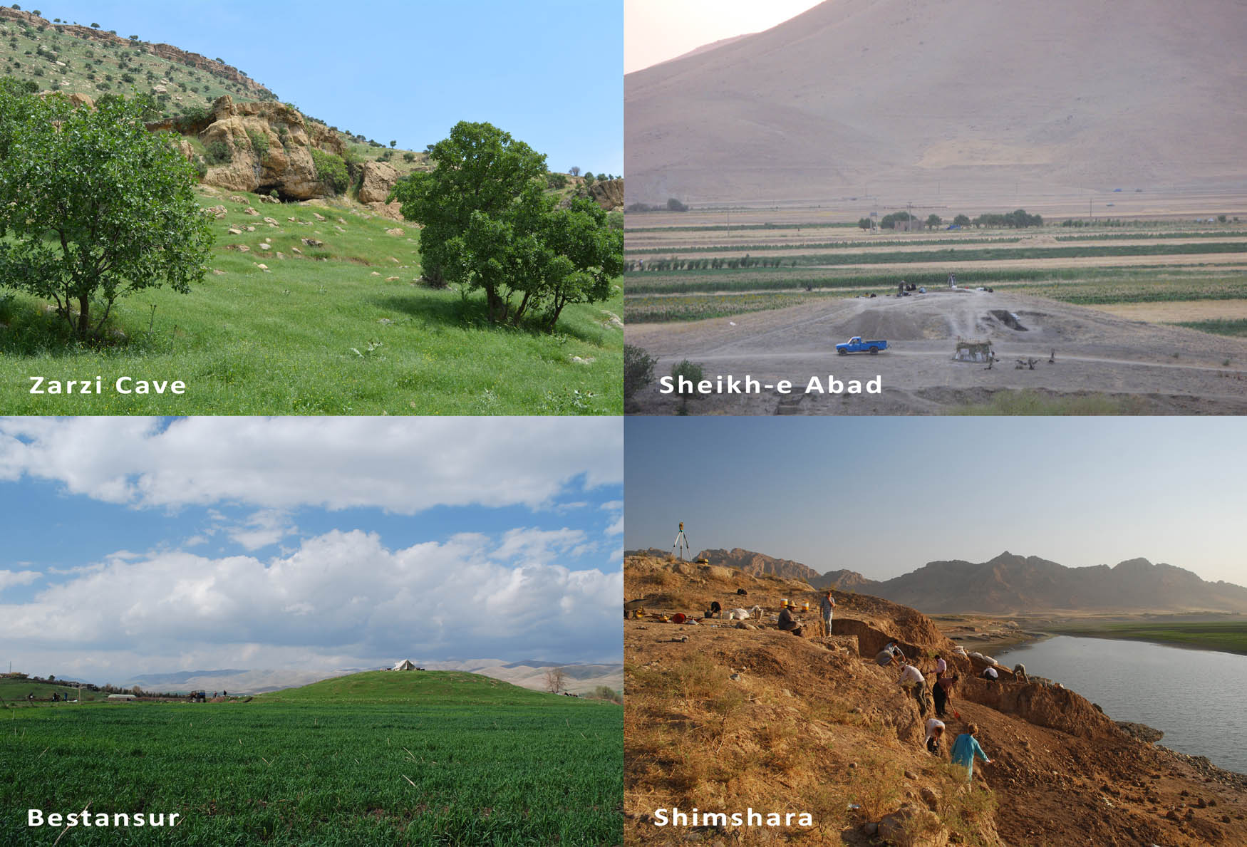 Figure 2 
               Views of sites excavated by the Central Zagros Archaeological Project.
            