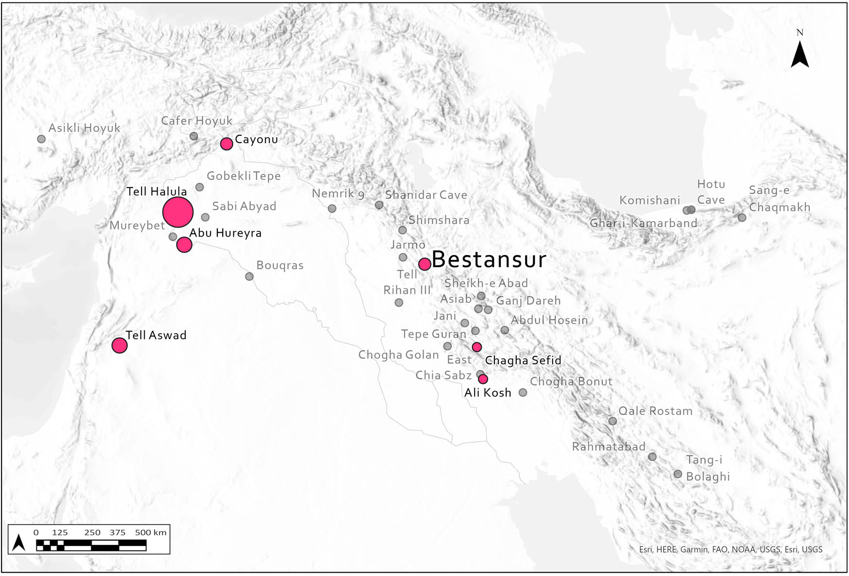 Figure 4 
                  Distribution of cowries across Early Neolithic sites.
               