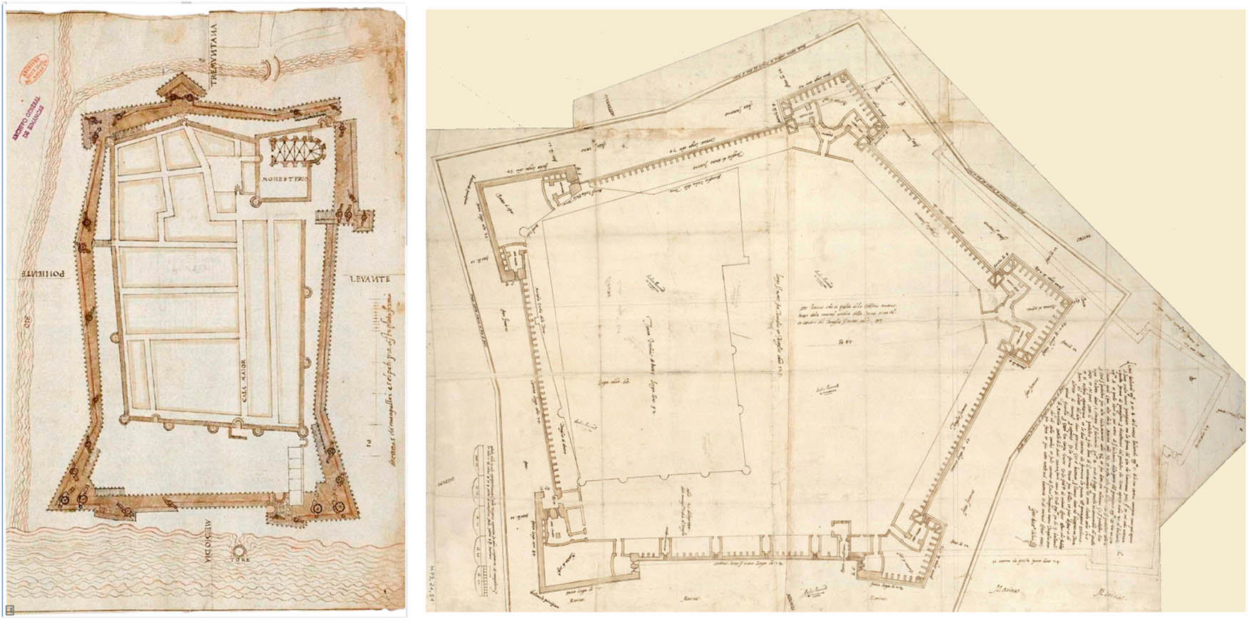 Figure 3 
               Plans by Luís Pizaño and Gian Battista Calvi.
            