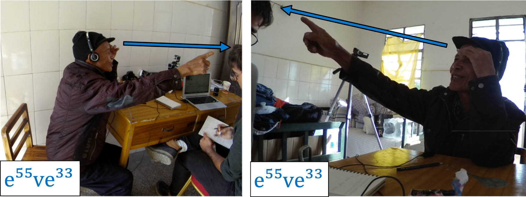 Figure 4 
               BLW points at his addressee’s hair. Co-timed with speaker deictic in Example 7 – same frame, different cameras.
            