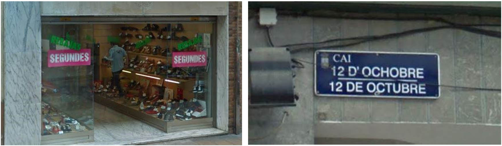 Figure 3 
                  Translanguaging sign (left) and Asturian–Spanish translation sign (right).
               