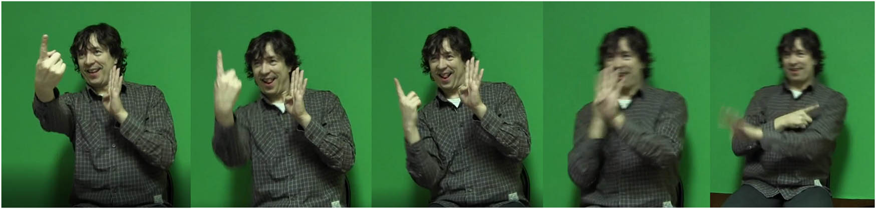 Figure 9 
                  A classifier predicate meaning ‘turns around the corner’ in RSL. RSLM-m4-s57-d-std [00.00.33:345–00.00.34:532].
               