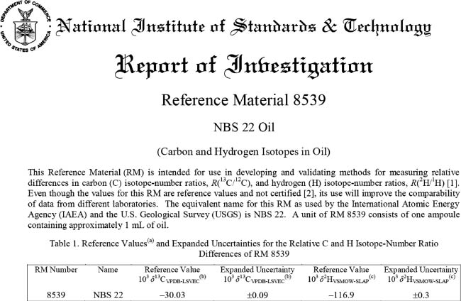 Fig. 1 Part of the NIST certificate for NBS 22. The full report of investigation is available from http://www.nist.gov/srm/ (last accessed 4/2013).