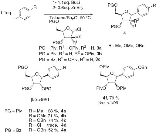 Scheme 4 Coupling with furanosyl chlorides.