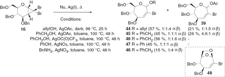 Scheme 13 Ring expansion of glucal-derived gem-dihalocyclopropane 16 [41].