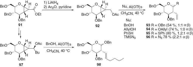 Scheme 25 Cyclopropane opening by acetate displacement and homoallylic rearrangement [71].