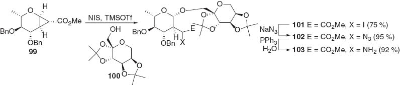 Scheme 26 Cyclopropane opening of ester-substituted cyclopropane 99 [74].