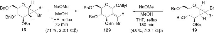 Scheme 31 Comparison of ring opening of isomeric gem-dibromocyclopropanes 16 and 19 [41].