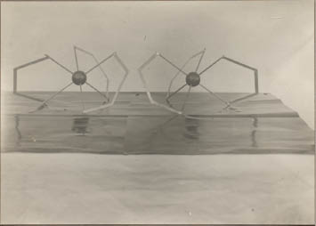 Fig. 11 Werner realised that tris-chelation of an octahedral metal ion by three bidentate ligands creates a chiral complex. His models show the mirror images. Acknowledgement: Nachlass Alfred Werner, Zentralbibliothek der Universität Zürich.