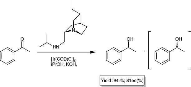 Scheme 4: 
          Asymmetric catalytic reduction of acetophenone by Arvidsson et al.
