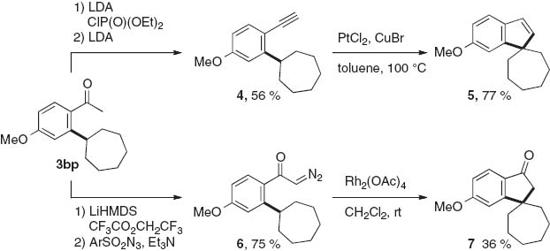 Scheme 5 Transformation of cycloalkylation product 3bp into spirocyclic compounds.