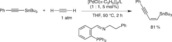 Scheme 11 Carbostannylation of acetylene with alkynylstannane.