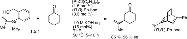 Scheme 9 Rhodium-catalyzed conjugate addition of HOMSi reagent.