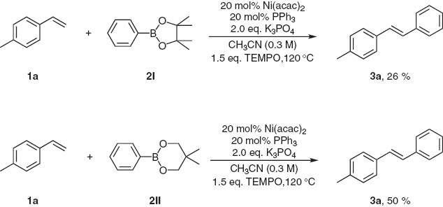 Scheme 1 Nickel-catalyzed Heck-type alkenylation reaction of boric acid esters.