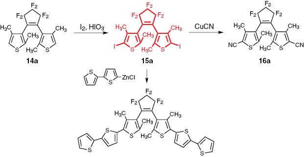 Fig. 9:
A synthetic route to a diarylethene having oligothiophene aryl groups.