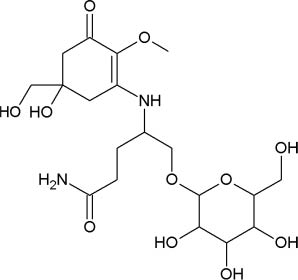 Fig. 3: 
              Molecular structure of mycosporine-glutaminolglucoside.
            