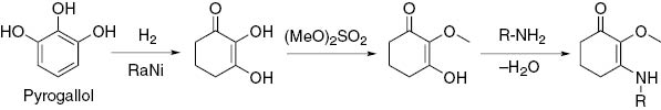 Fig. 12: 
          Schematic synthesis from pyrogallol.
        