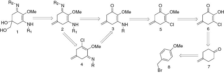 Fig. 14: 
          Retrosynthesis proposed in the WO0239974A1 patent.
        