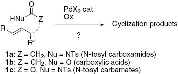 Scheme 3:
Planned investigation of intramolecular oxidative Pd(II)-catalyzed alkene oxylation or amination.