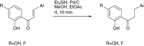 Scheme 2:
Synthesis of 2′,4′-dihydroxy- and 4′-fluoro-2′-hydroxydihydrochalcones.